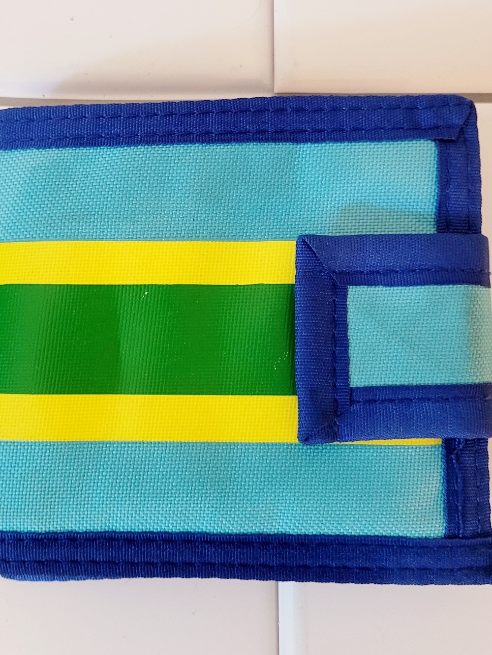 Velcro Stripe Wallet - Blue, Green & Yellow Vinyl Retro